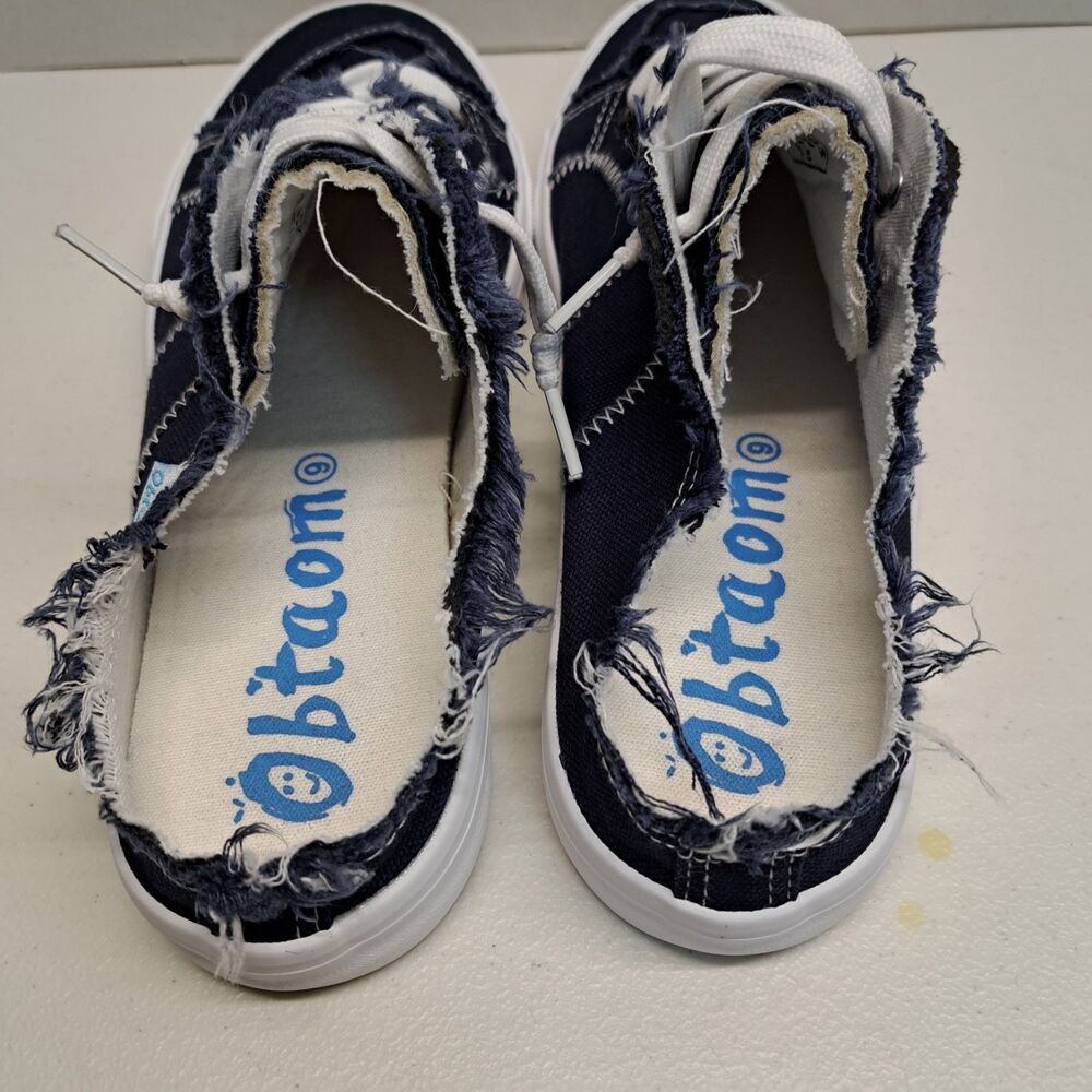 Obtaom Navy Canvas Mules Memory Foam Slip On Women's Size 9 - Picture 4 of 6